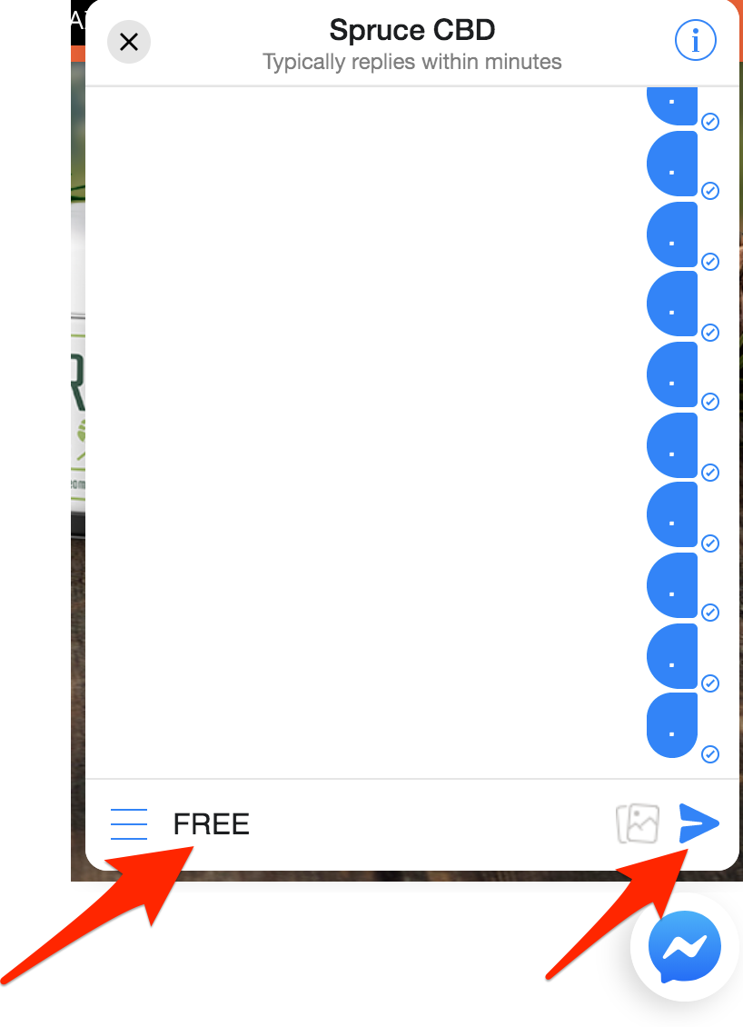 Screenshot typing FREE to the chat window