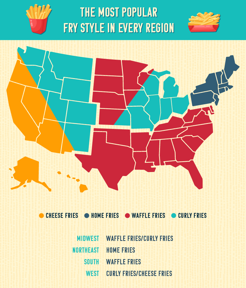 US map outlining the most popular fry style by region